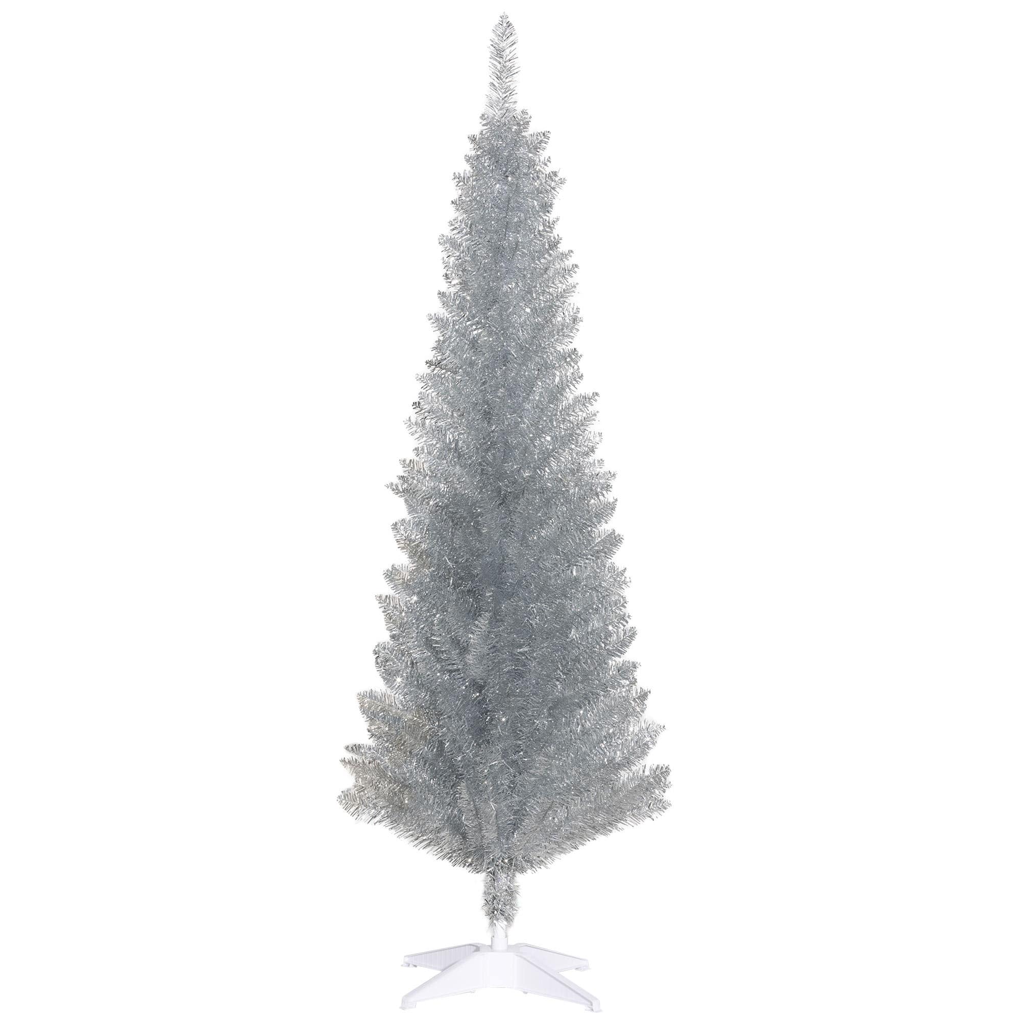 Homcom - 5' Artificial Pencil Christmas Tree, Slim Xmas Tree with 294 Realistic Branch Tips and Plastic Stand - Silver