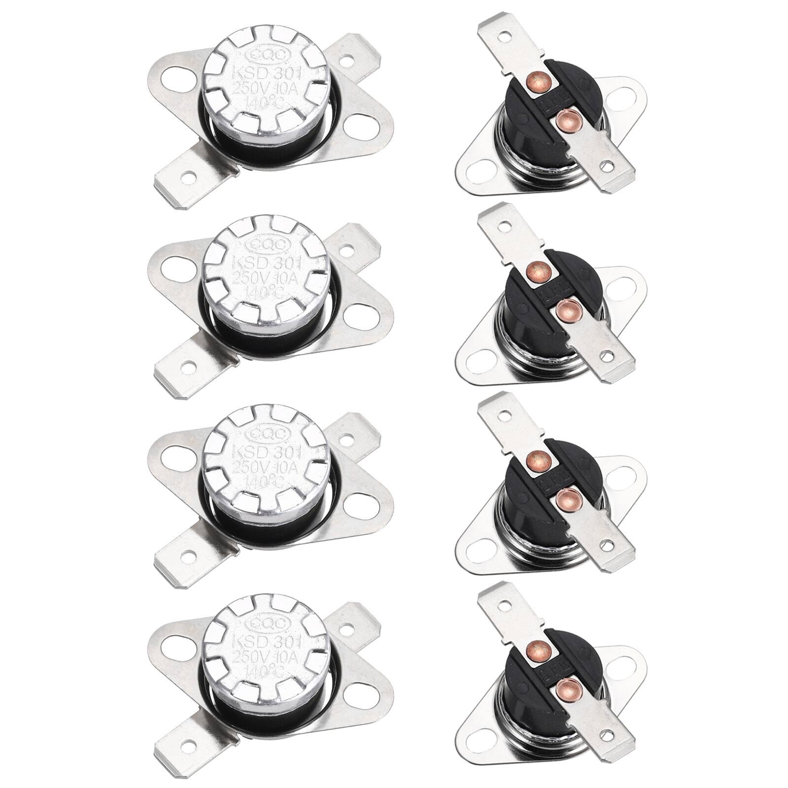Unique Bargains - KSD301 Thermostat 140°C/284°F 10A Normally Closed N.C Adjust Snap Disc Temp Switch for Microwave/Oven 8pcs Bakelite - Silver