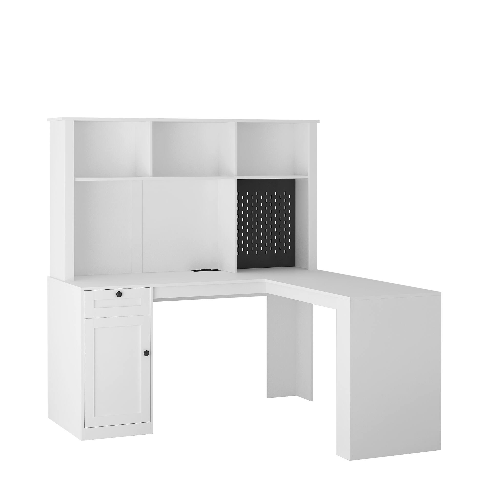Alt View 9. Tiramisubest - L Shaped Desk with Outlet,Computer Desk with Drawers,Bookshelf,Modern Corner Writing Desk,Home Office Desk,White - White.