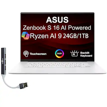 ASUS Zenbook S 16 AI Powered Ryzen AI 9 24GB/1TB
Touchscreen
OLED
Backlit Keyboard