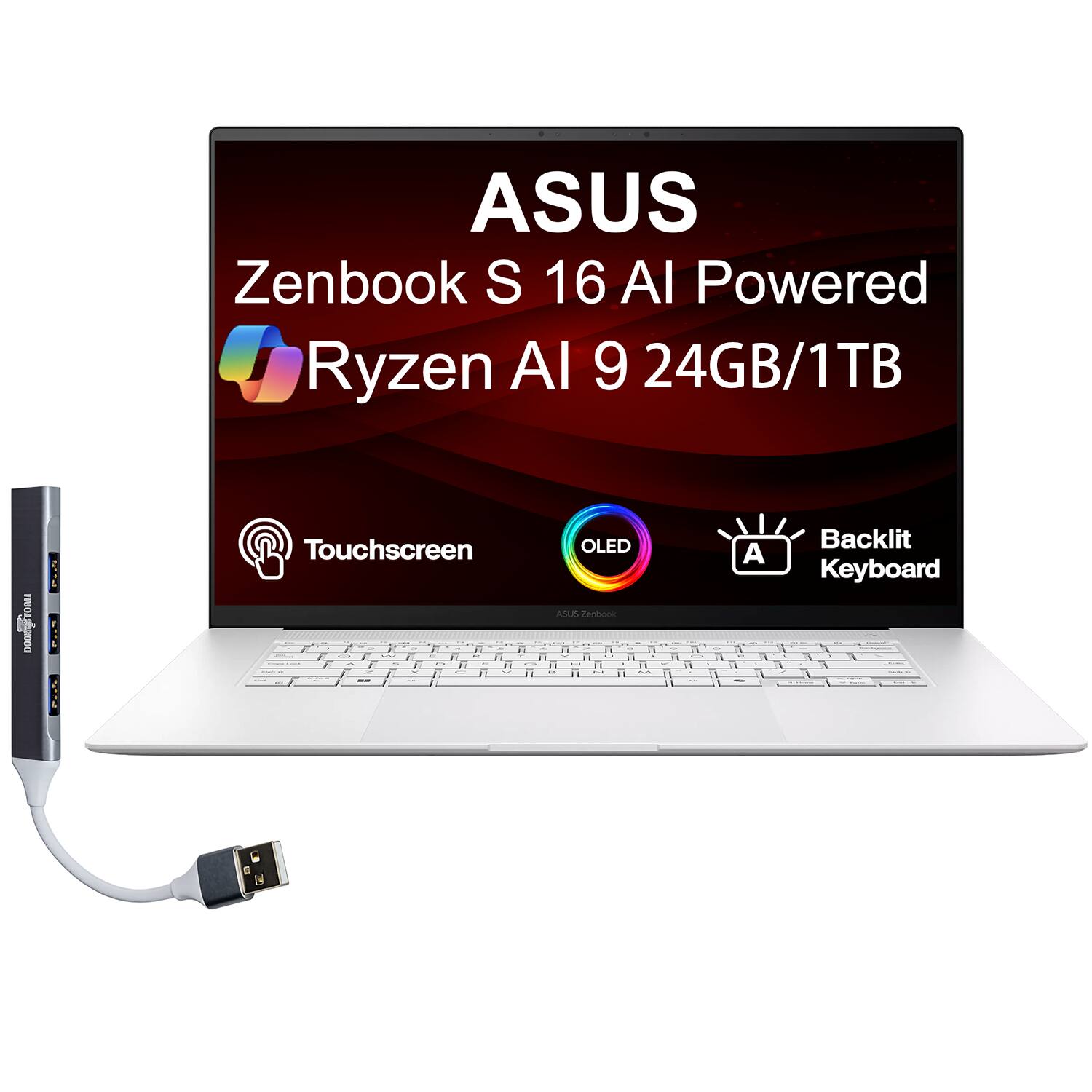 ASUS Zenbook S 16 AI Powered Ryzen AI 9 24GB/1TB  
Touchscreen  
OLED  
Backlit Keyboard