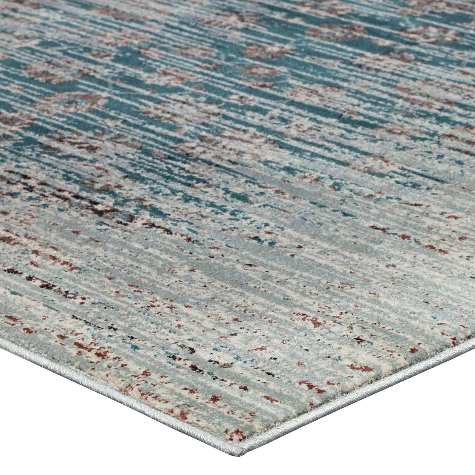 Alt View 3. Modway - Hesper Distressed Contemporary Floral Lattice Area Rug - Teal Beige and Brown.