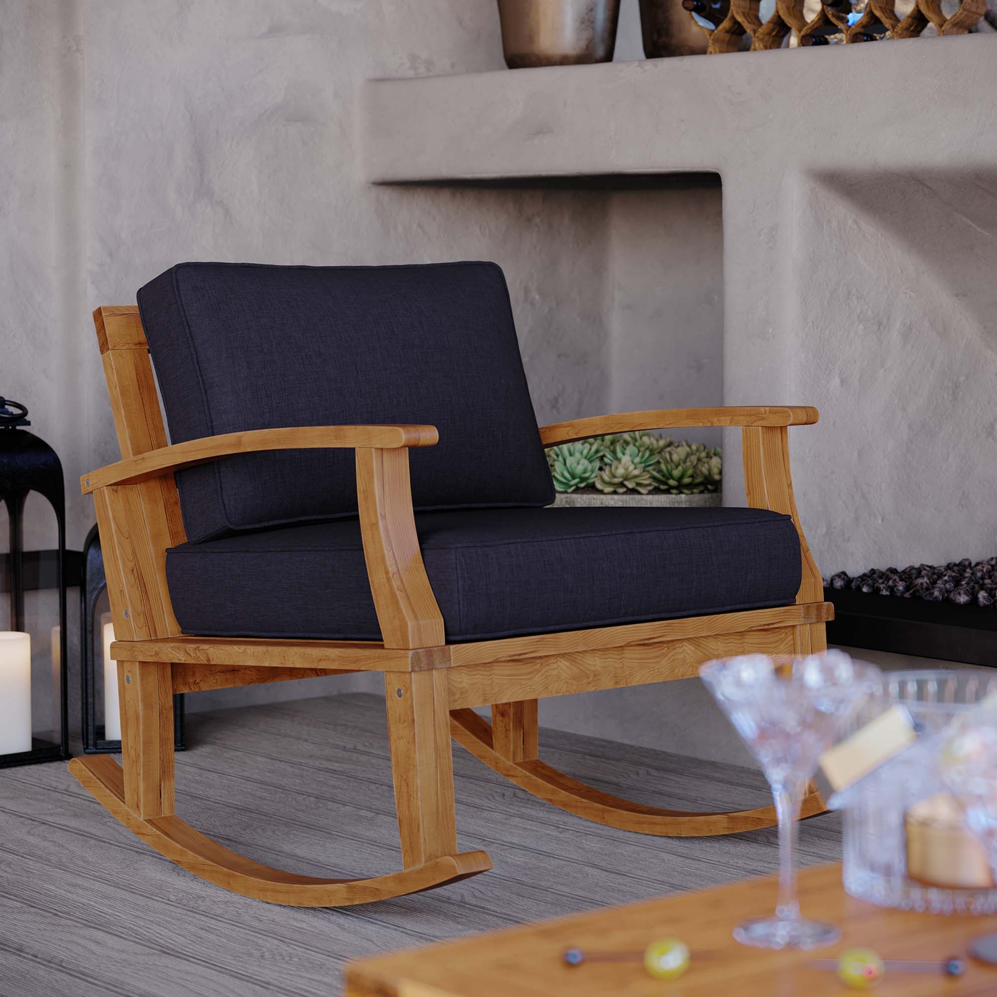 Left. Modway - Marina Outdoor Patio Teak Rocking Chair by Modway - Natural Navy.