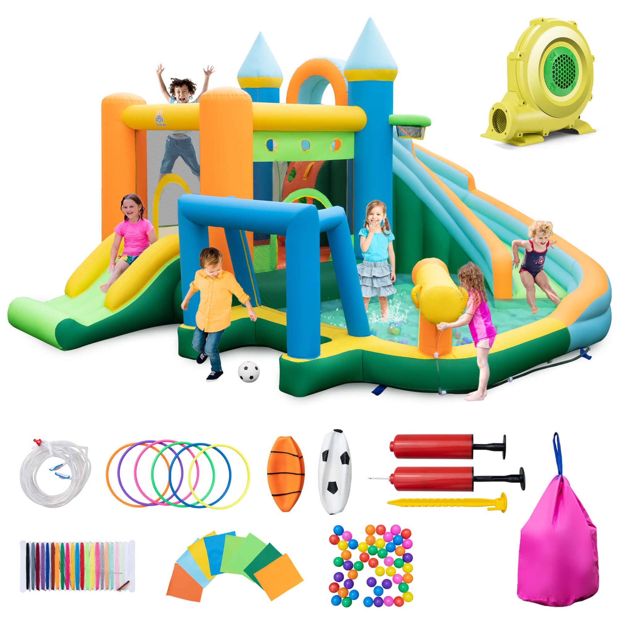 Costway - Inflatable Water Slide Kids Blow up Pool Park Climbing Wall with 735W Blower - Multicolor price history on PriceWatchPro