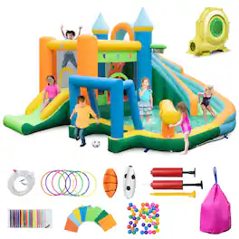 Costway - Inflatable Water Slide Kids Blow up Pool Park Climbing Wall with 735W Blower - Multicolor