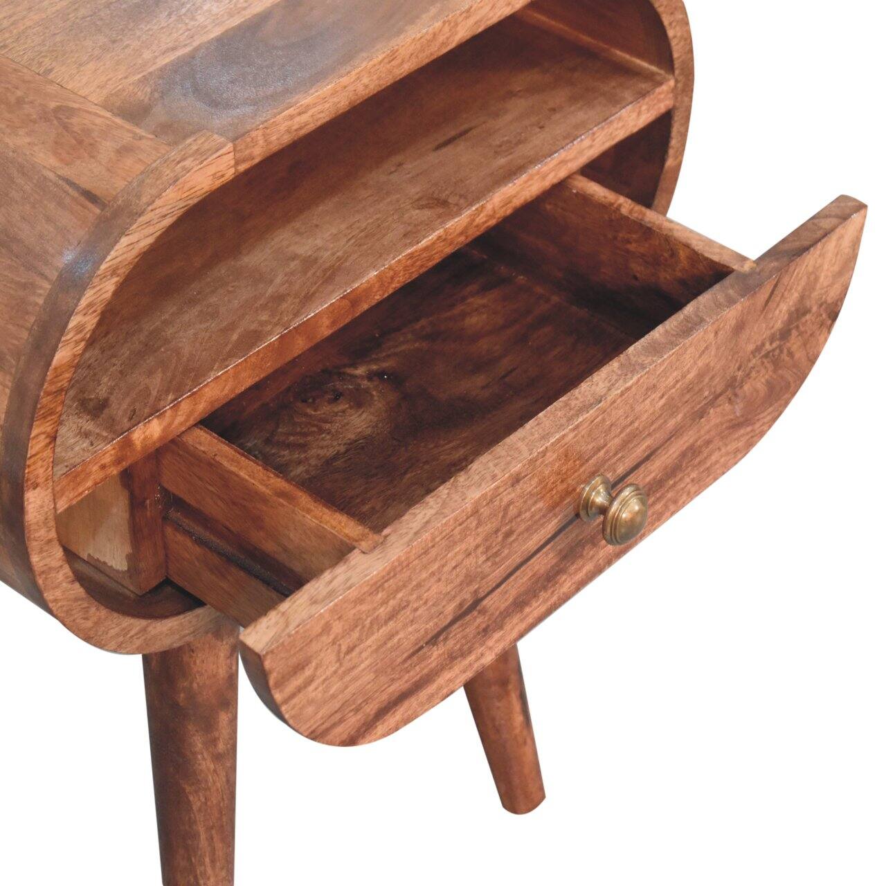 Alt View 2. Artisan Furniture - Artisan Furniture Solid Wood Honey Caramel Circular Bedside with 1 Drawer, 1 Open Slot, Dark Brown - Caramel.