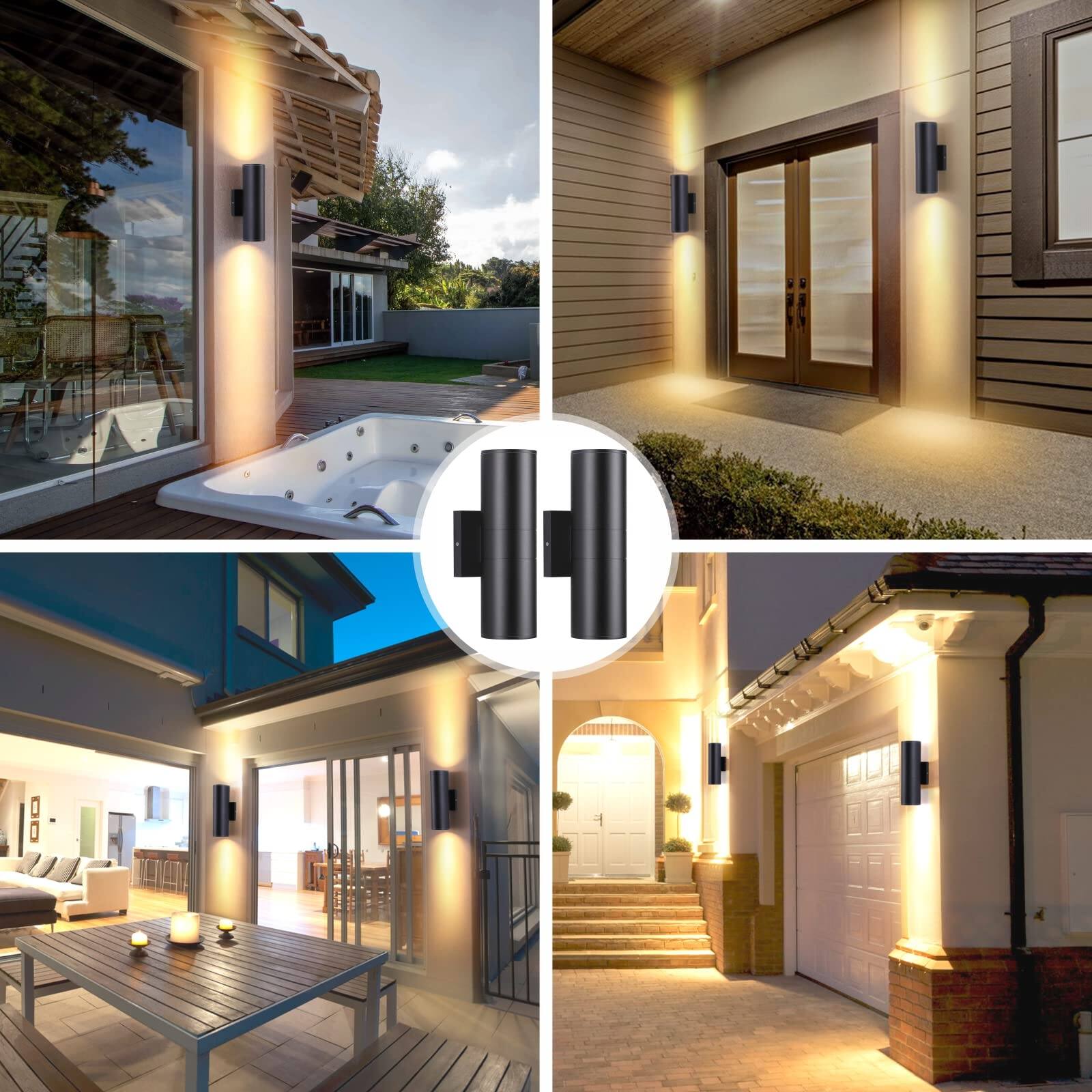 Alt View 4. Dazzling Pops - Outdoor Wall Lights Packs Integrated LED Cylinder Down 12W 2700K Modern Aluminum Light Waterproof 【Aluminum - Black 1 Pack+Black.