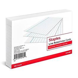 Staples - 4" x 6" Index Cards, Lined, 100/Pack (TR51001) - White