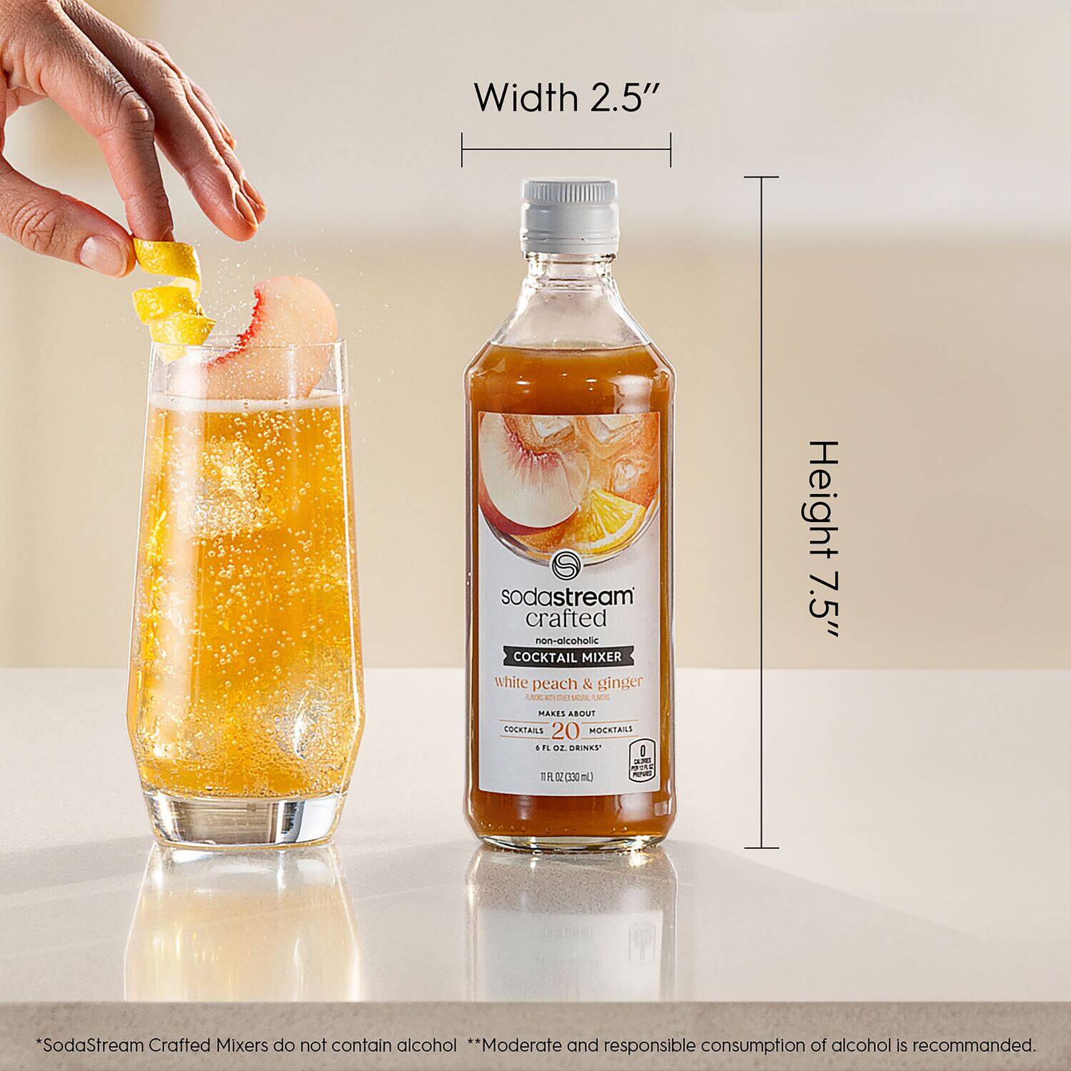 Width 2.5" SodaStream Crafted Non-Alcoholic Cocktail Mixer White Peach & Ginger 7.5" Height 15.75"