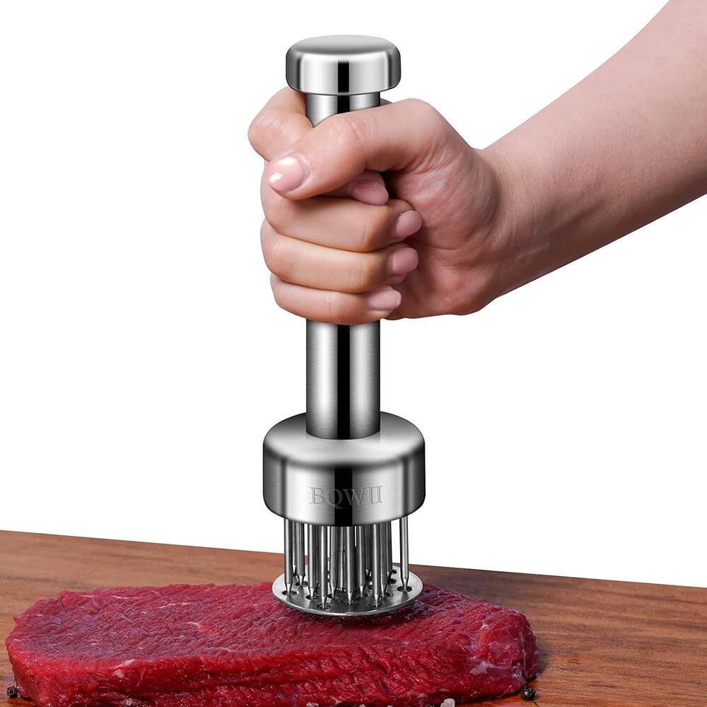 PARKER SLATER - Stainless Steel Meat Tenderizer with 21 Sharp Needles – Durable Meat Mallet Hammer for Chicken & Beef, Easy-Grip Handle - Silver