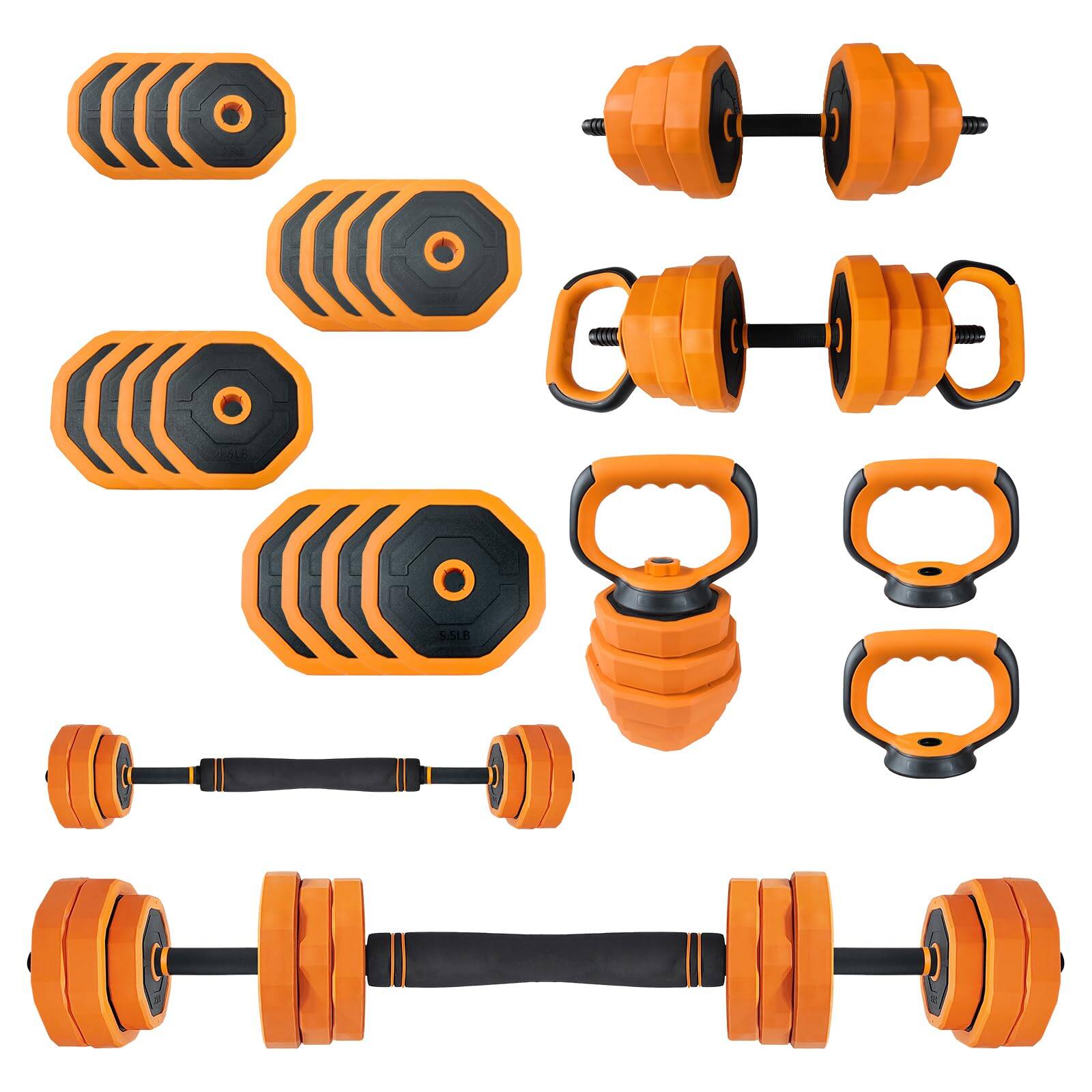 Front. Qeetex - 4-In-1 Adjustable Dumbbell Set 66 Lbs – Converts to Barbell, Kettlebell & Push-Up Stand for Home Gym - Orange.