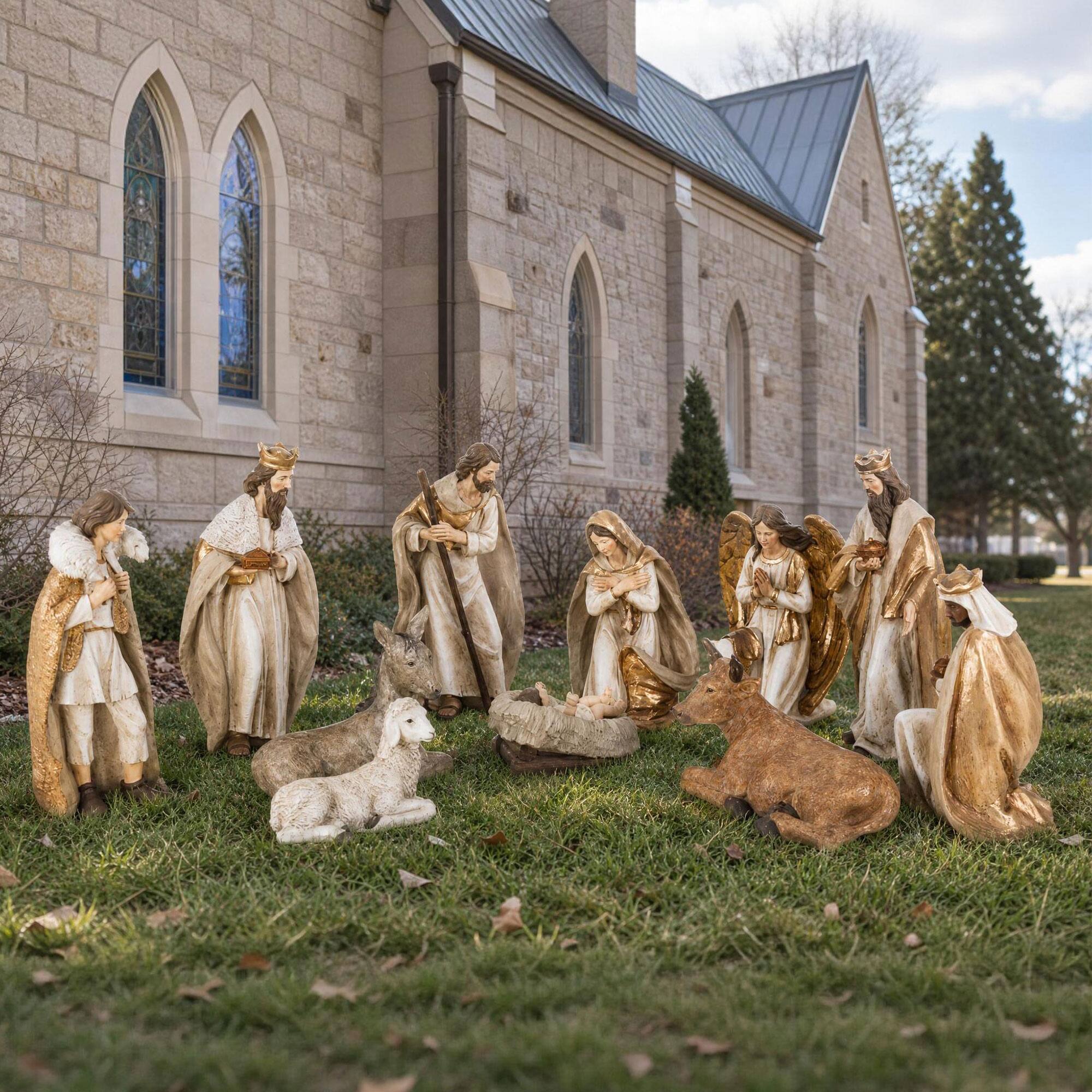 Alt View 4. Glitzhome - 31.75"H Majestic Oversized Resin Nativity Figurine Set - Multi-Colored.