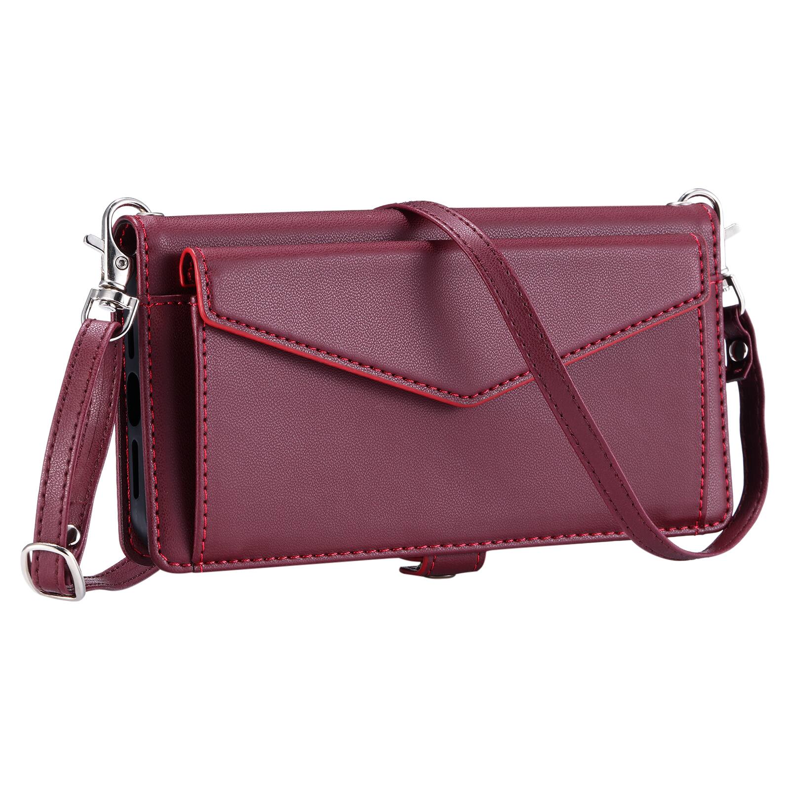Alt View 3. Dteck - Foilo Wallet Case for Google Pixel 10 Pro XL,Shockproof Card Holder PU Leather Magnetic Snap Phone Cover with Lanyard - Winered.