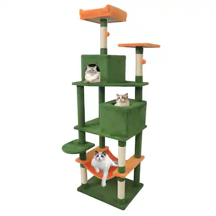Front. Costway - Costway 70" Cat Tree for Indoor Cats with Padded Top Perch, Dual Condos, Hammock, Platforms - Green.