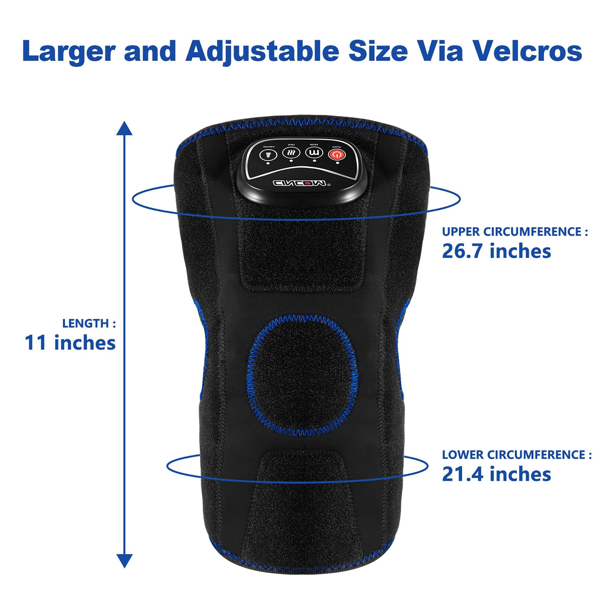 Larger and Adjustable Size Via Velcro

- UPPER CIRCUMFERENCE: 26.7 inches
- LENGTH: 11 inches
- LOWER CIRCUMFERENCE: 21.4 inches