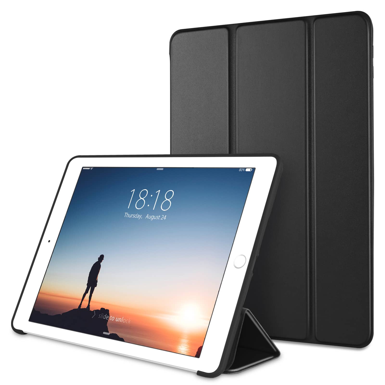 DTTO - case for iPad 6th/5th Gen 9.7 Inch, Smart Slim Lightweight Stand with Soft TPU Back Cover , Auto Sleep/Wake - black