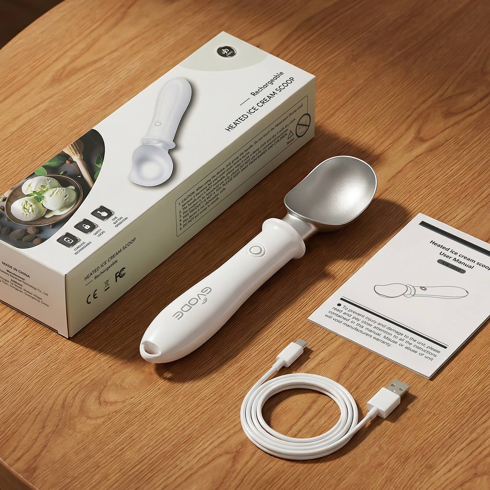 Rechargeable Cream Scoop Ice and Heated - a SEAEA - SERUL

- AT SAEAIN VIMAS a KCOOP TEMLI CREAM ACE HEATED NEA TEO Aechongeoiio CE CAUTION GVODE Heated Ice User Cream Manual SCOOP read To

- To prevent pay Salone in cloRe inry thi lime manufacturera maruad atfention derage s0 50 memanty Mbsuce alr Ae the or is Joa abuse instructions of ctions cleose To

- Rechargeable Heated Ice Cream Scoop

- User Manual

- To prevent injury and damage to the unit, please read this manual, follow all instructions, and warnings of use.