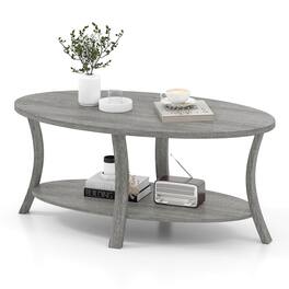 Costway - Oval Coffee Table Sturdy Support Legs for Living Room Study Reception Room - Gray