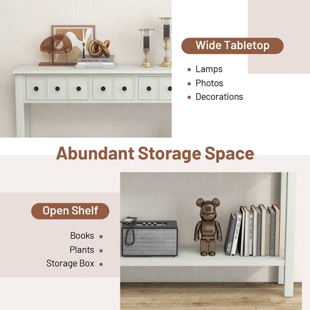 Wide Tabletop Lamps Photos Decorations  
Abundant Storage Space  
Open Shelf Books Plants Storage Box