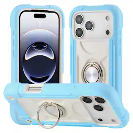 UUCOVER - Rugged Protective Case for Apple iPhone 18 Pro Max,Shockproof Double Ring Stand Case Heavy Duty Silicone +PC Back Cover - Lightblue