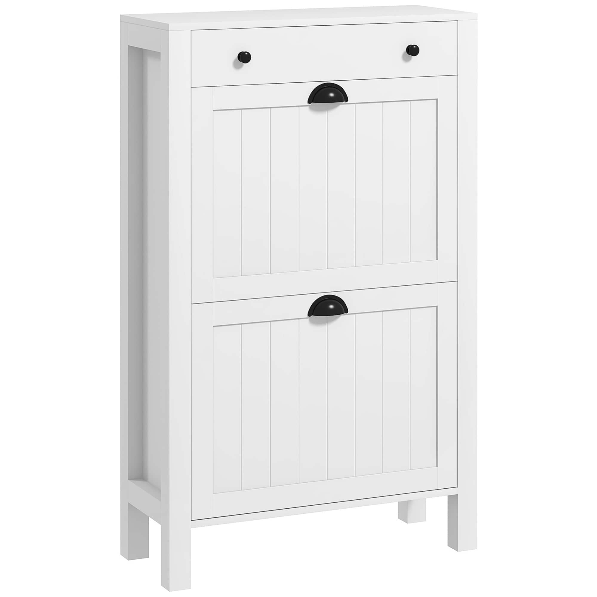 Photos - Hallway Furniture HOMCOM  Shoe Storage Cabinet with 2 Flip Drawers & Top Compartment, Holds 8 Pairs for Entryway​ - White 837-390V80WT 