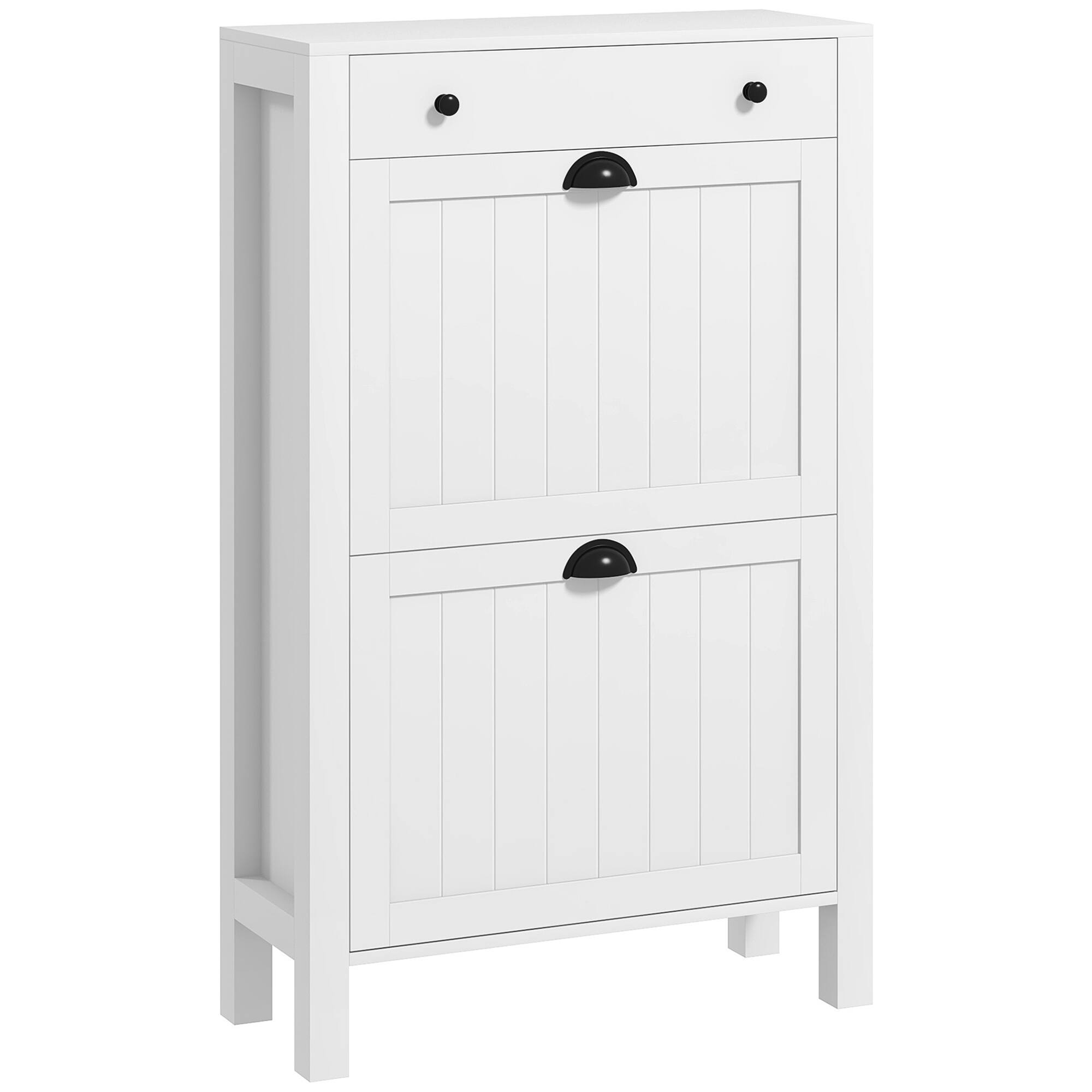 Front. Homcom - Shoe Storage Cabinet with 2 Flip Drawers & Top Compartment, Holds 8 Pairs for Entryway​ - White.