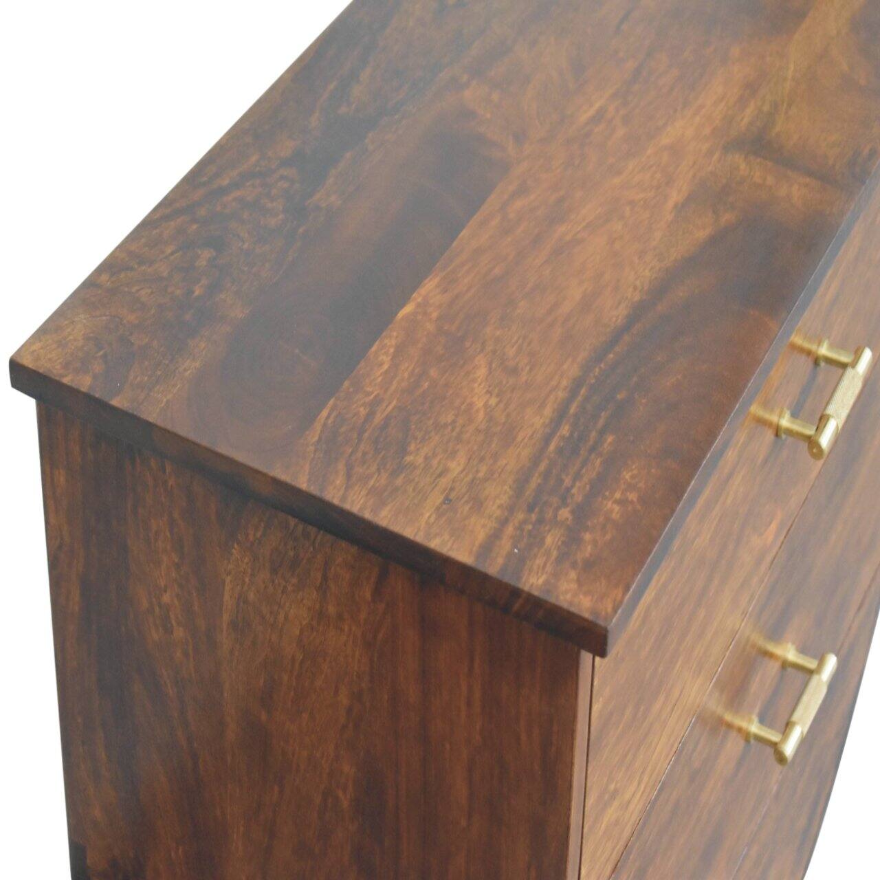 Alt View 2. Artisan Furniture - Artisan Furniture Solid Wood Agra Bedside, 3 Drawers, Nordic Legs, Dark Brown - Chestnut.