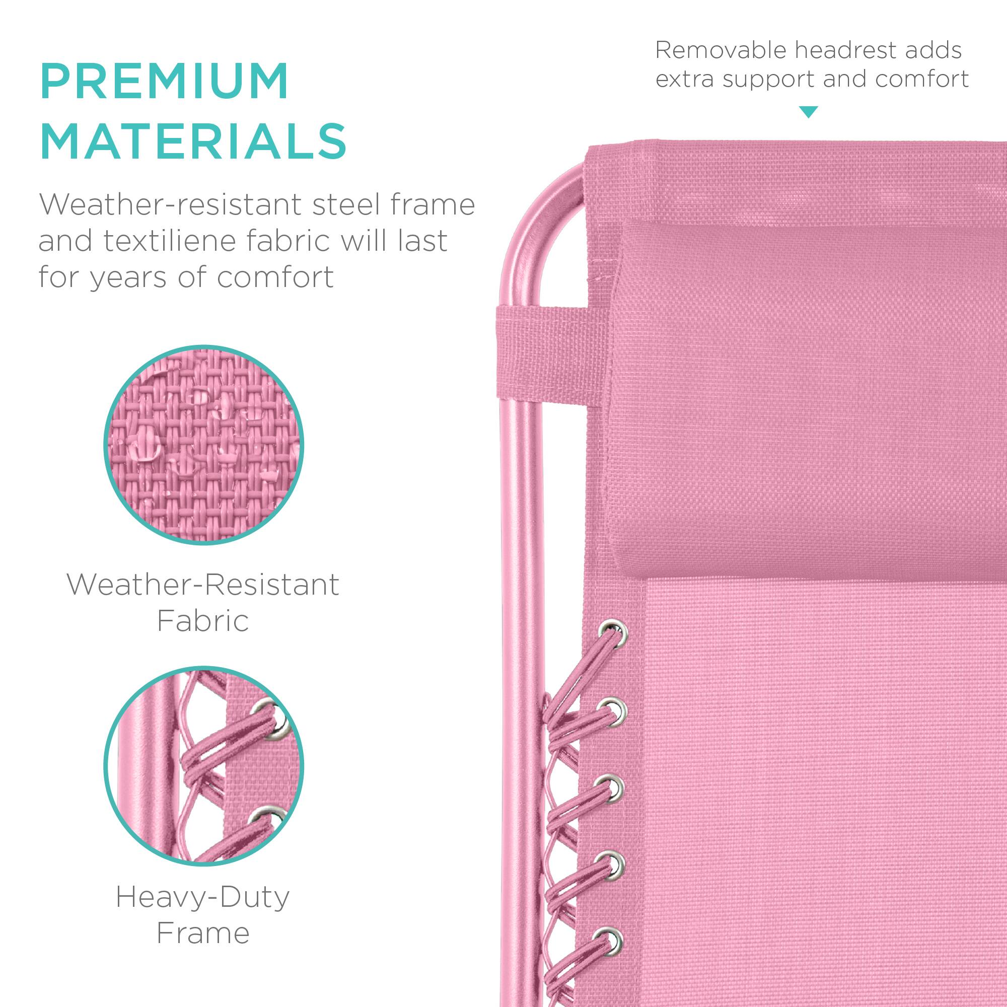 **PREMIUM MATERIALS**

- Weather-resistant steel frame and textilene fabric will last for years of comfort
- Removable headrest adds extra support and comfort
- Weather-Resistant Fabric
- Heavy-Duty Frame