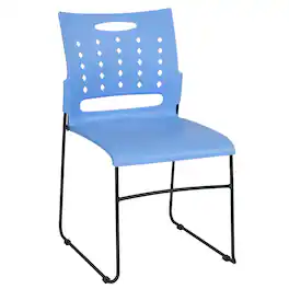 Emma + Oliver - Home Office Plastic Accent Sled Base Stack Chair - Air-Vent Back - Blue