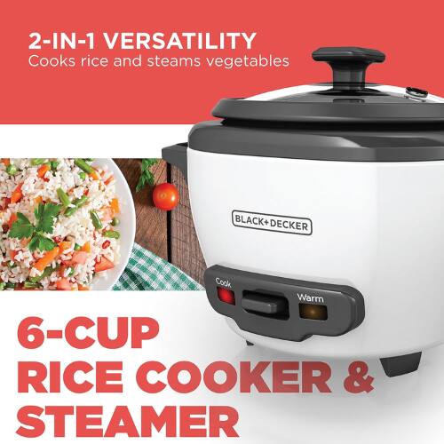 2-IN-1 VERSATILITY  
Cooks rice and steams vegetables  

BLACK+DECKER  

6-CUP RICE COOKER & STEAMER
