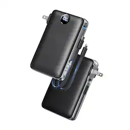 Trigiz - 50000mAh Portable Power Bank, 22.5W Fast Charging with Built-in Cable & Wall Plug, LED Display Travel Battery Pack Compa - Black