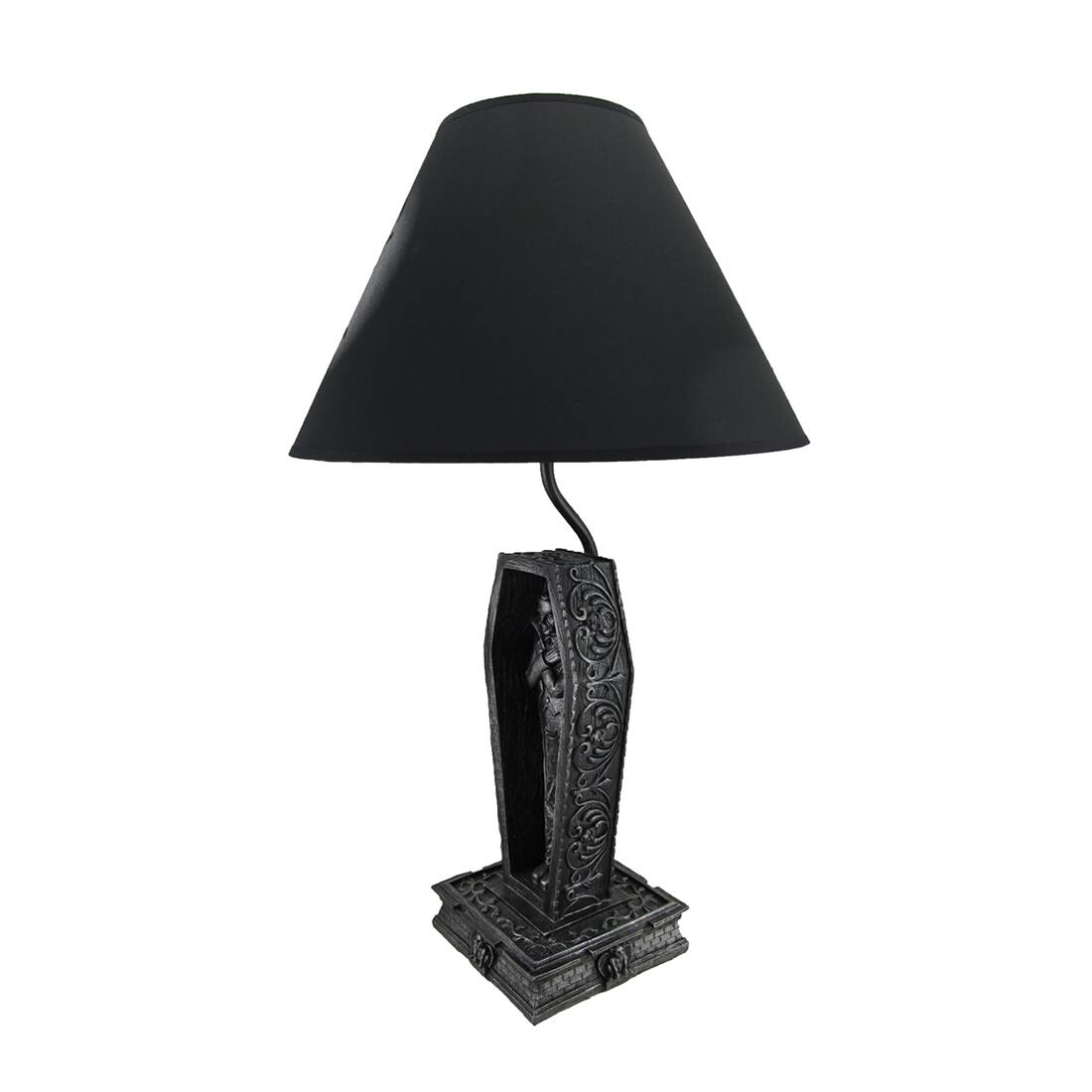 Alt View 1. Zeckos - Dark Dawning Vampire in the Coffin Black Table Lamp and Fabric Shade - Black.