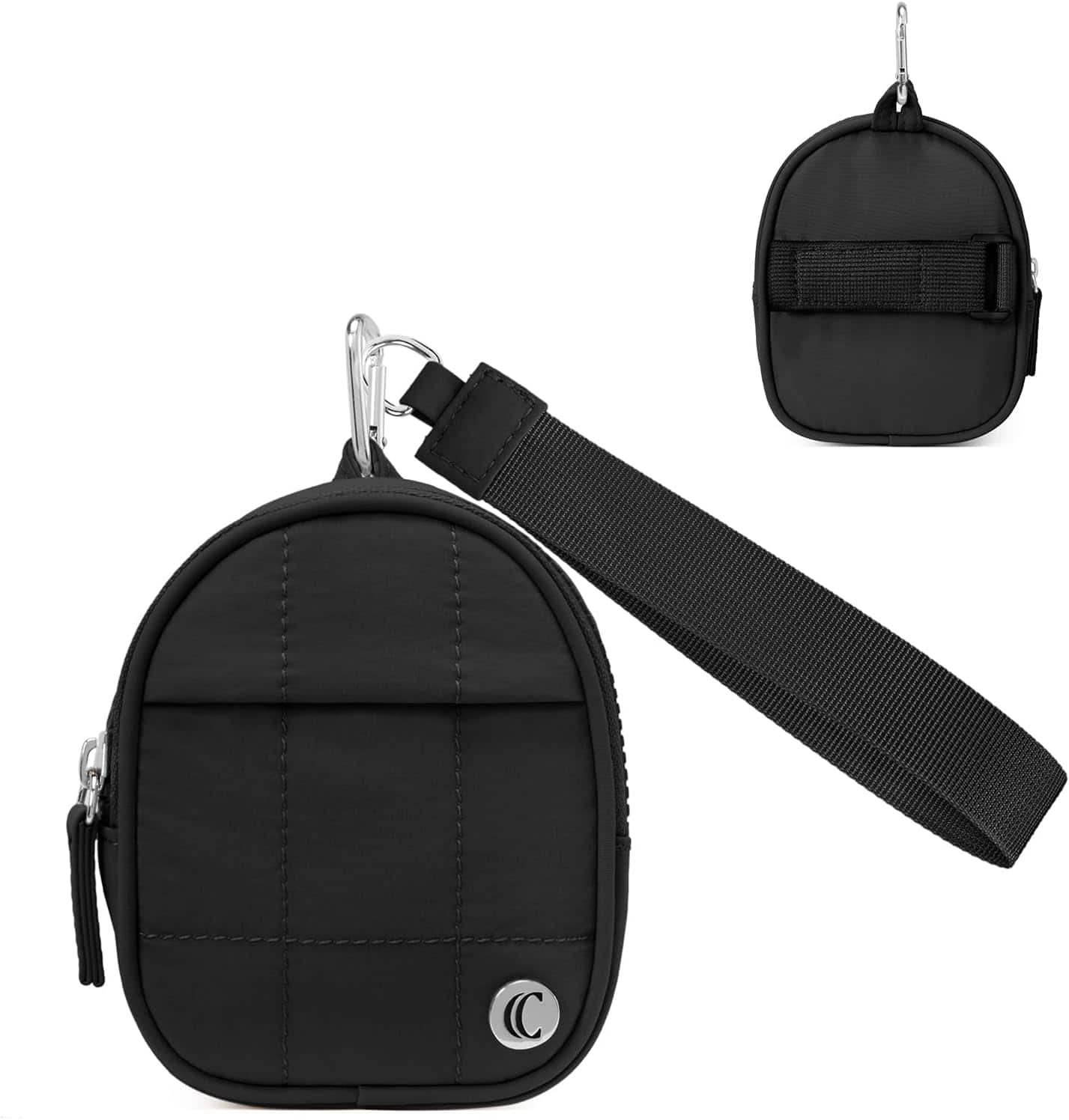 Vulpecula Spade - Mini Backpack Keychain Wallet Small Change Quilted Coin Purse Cute Puffer Wristlet Pouch with 3 RFID Card Slots - Black