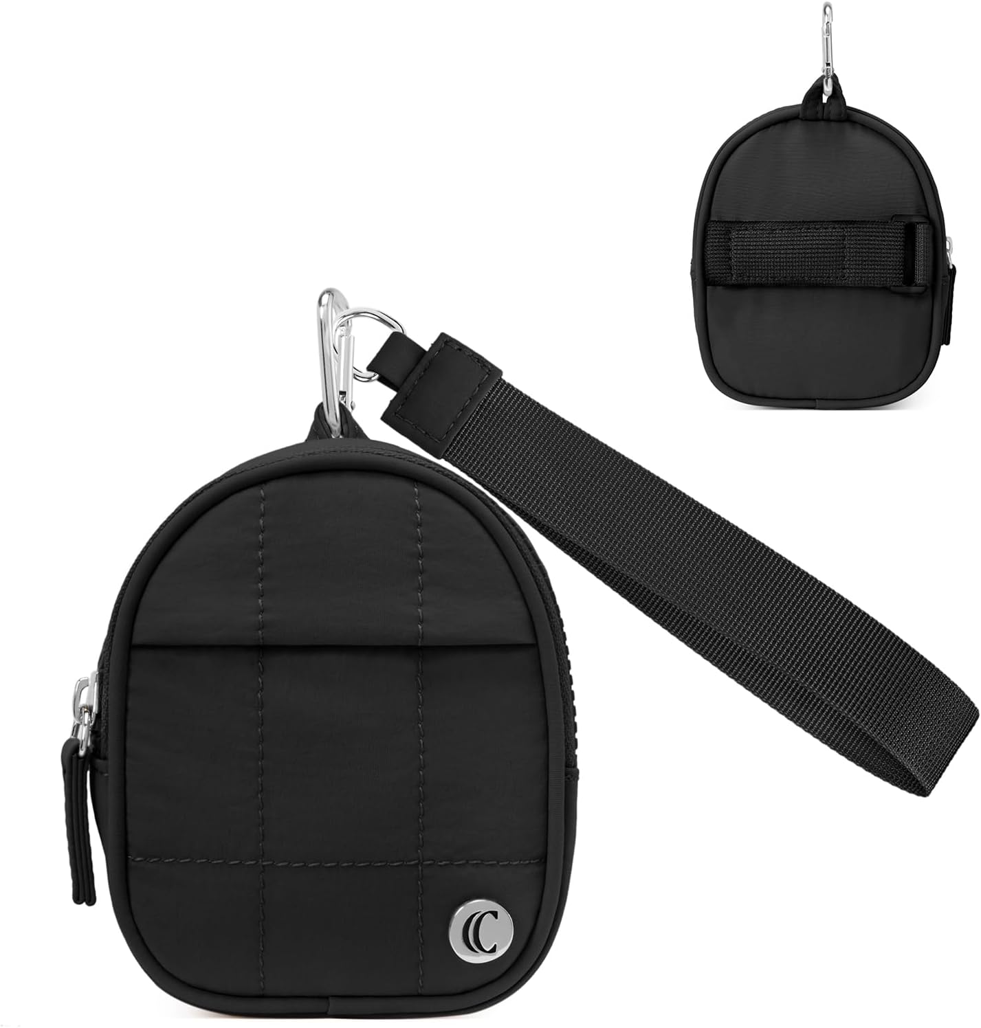 Front. Vulpecula Spade - Mini Backpack Keychain Wallet Small Change Quilted Coin Purse Cute Puffer Wristlet Pouch with 3 RFID Card Slots - Black.