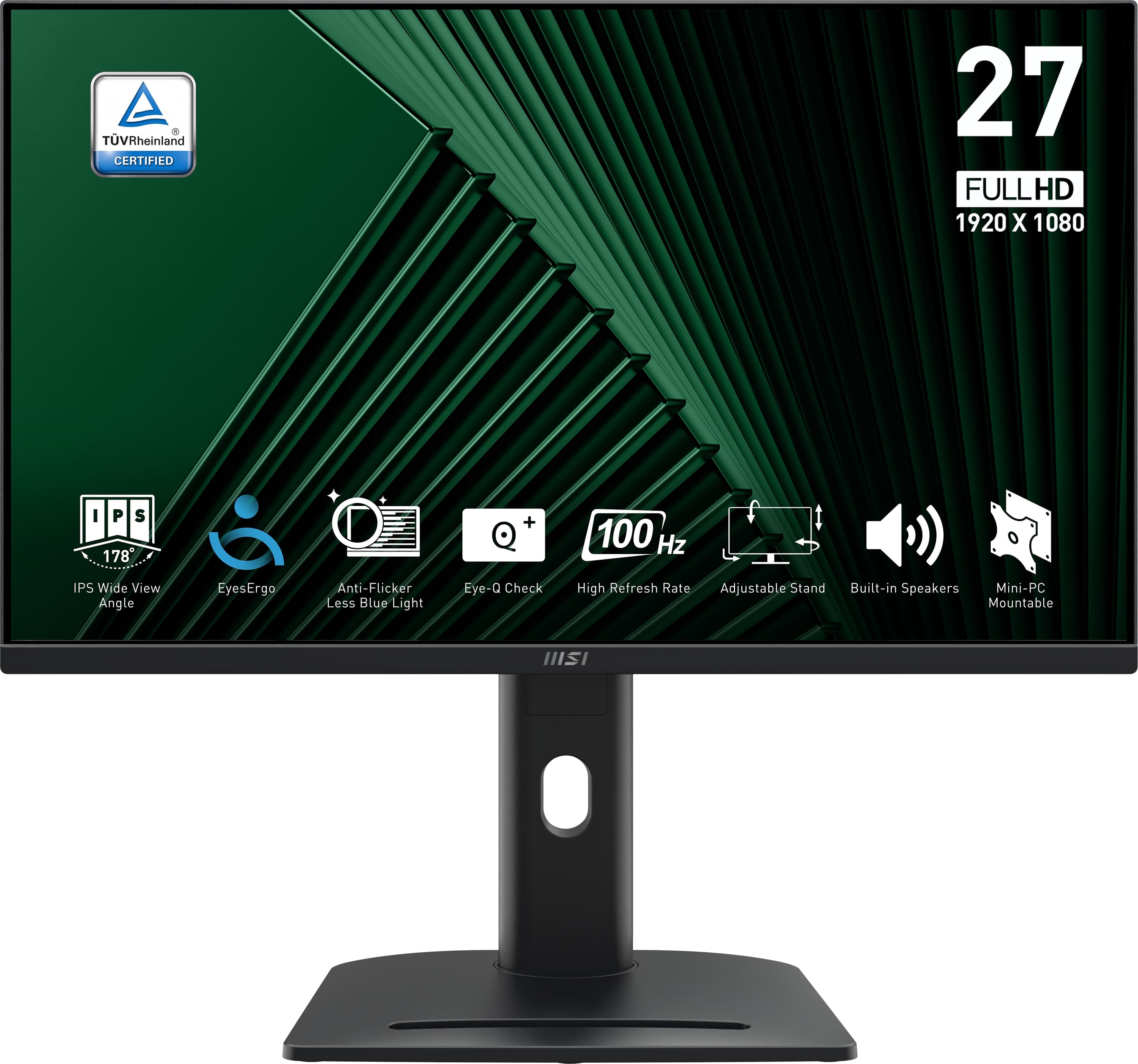 MSI - PRO MP275PG 27" LCD FHD 100Hz 1ms Everyday Monitor with Adjustable Height HDR ready (DisplayPort, HDMI,D-Sub) - Metallic Black - Front_Zoom