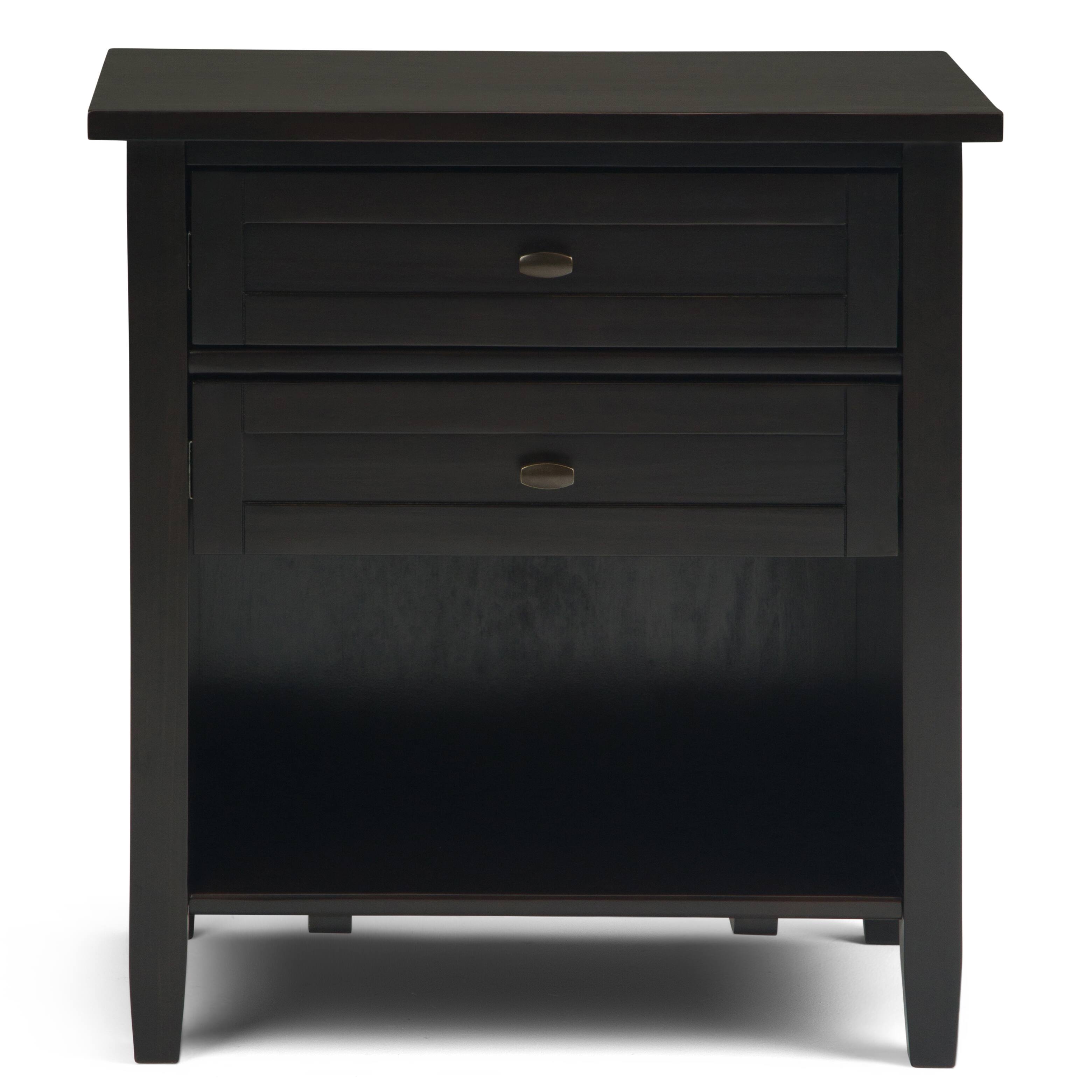 Left. Simpli Home - Warm shaker solid wood 24 inch wide transitional bedside nightstand table - Hickory Brown.