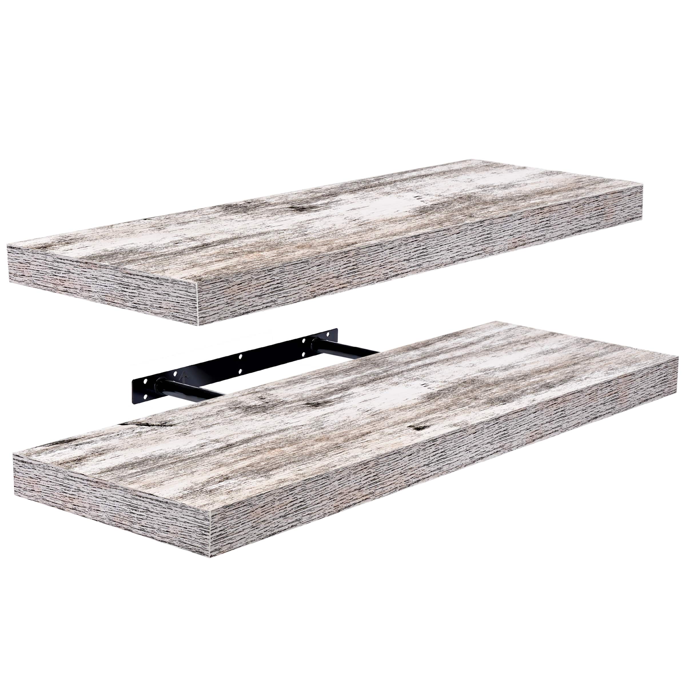 2 Pack (24"x9") Sorbus Floating Wall Shelves for Bedroom, Decor, Kitchen, Living Room - for Trophies, Frames, Bookshelf - Rustic White