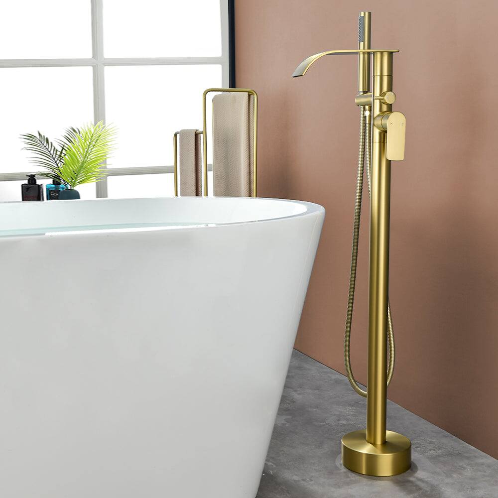 Alt View 3. Boyel Living - Brushed Gold Bathtub Faucet Dual Function 360 Degrees Rotatable 1.5m SUS304 Hose Single Handle - Brushed Gold.