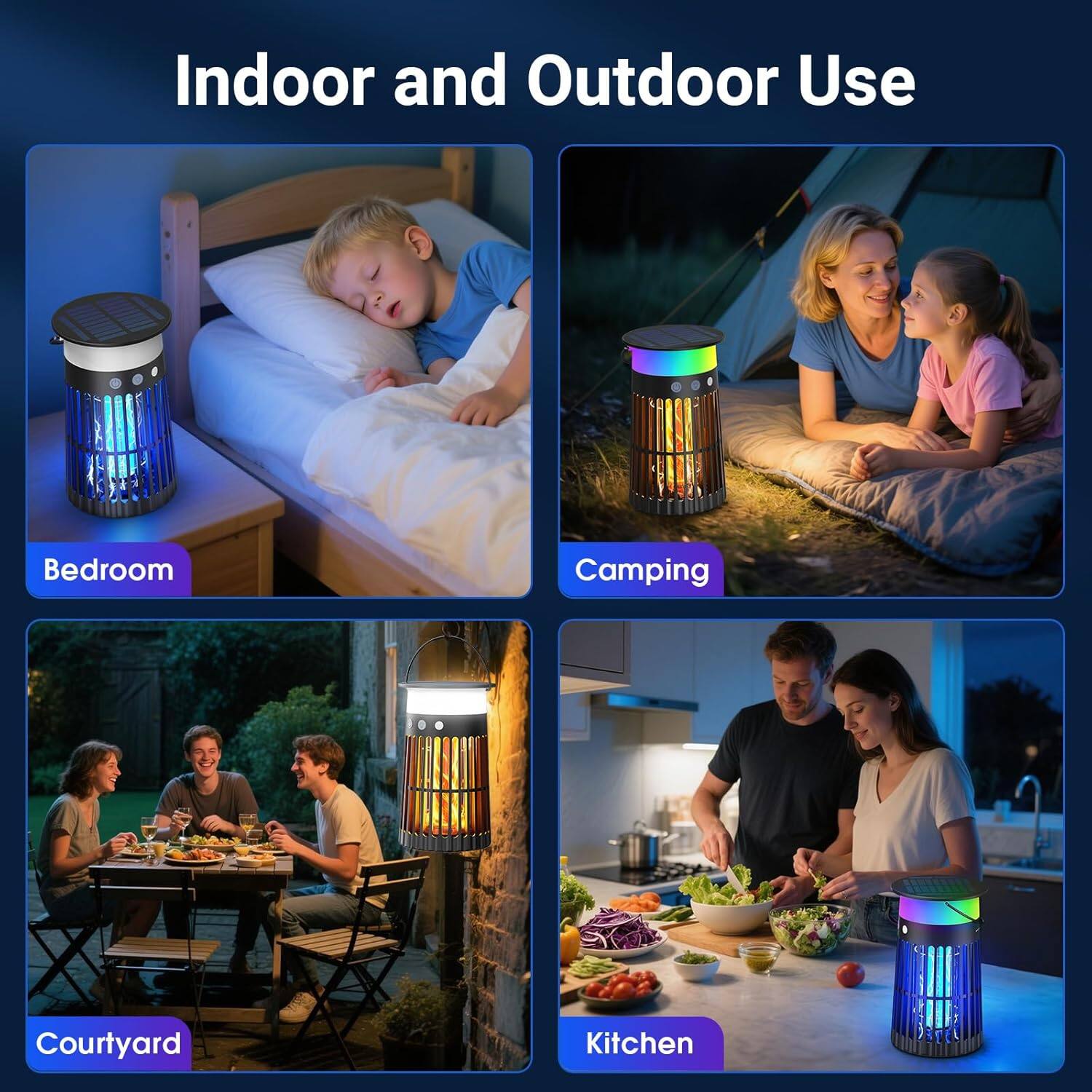 Indoor and Outdoor Use

- Bedroom
- Camping
- Courtyard
- Kitchen