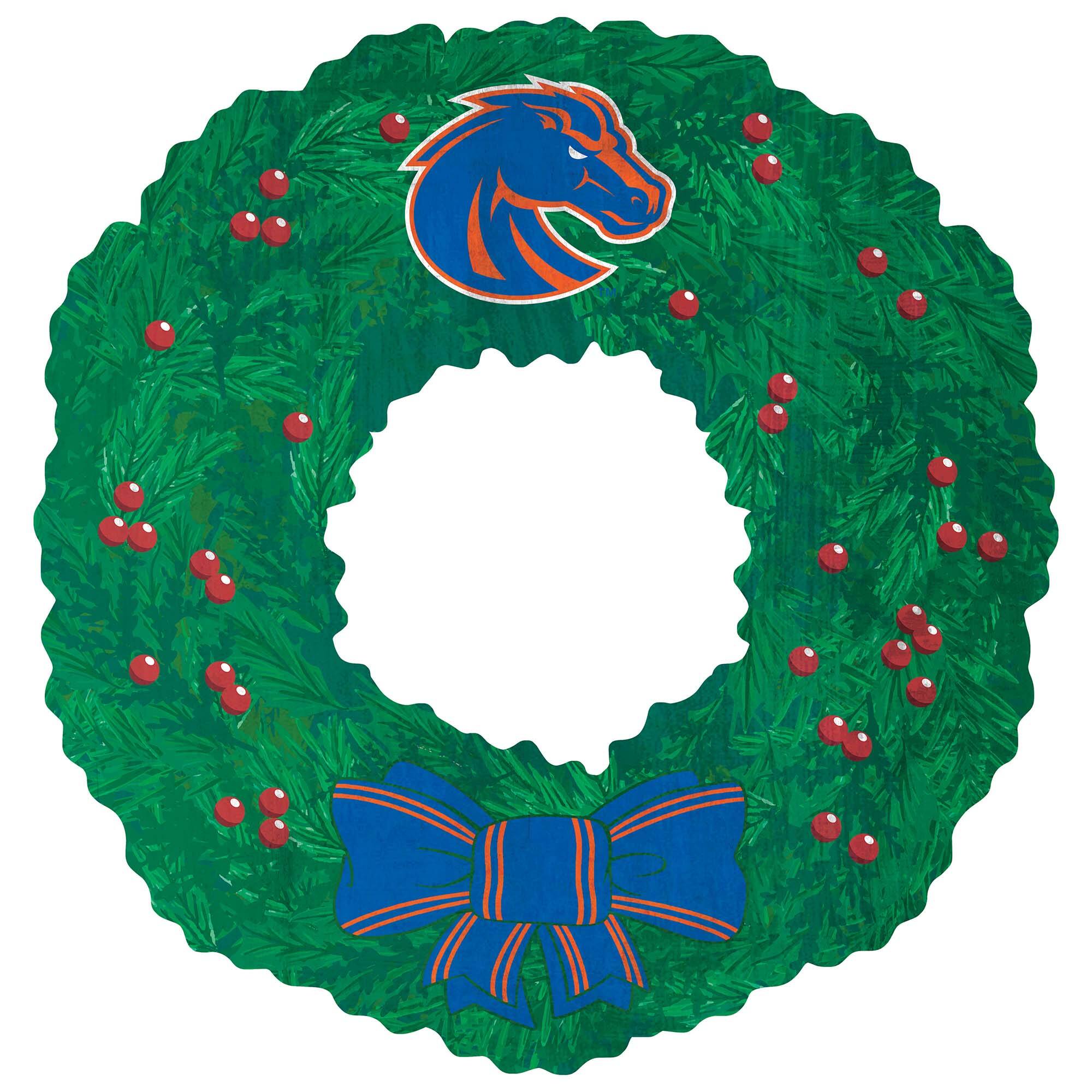 Front. Fan Creations - Boise State Broncos 16'' Team Wreath Sign - Green.