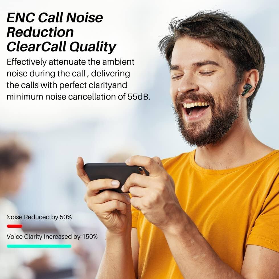 ENC Call Noise Reduction  
ClearCall Quality

Effectively attenuate the ambient noise during the call, delivering the calls with perfect clarity and minimum noise cancellation of 55dB.

Noise Reduced by 50%  
Voice Clarity Increased by 150%