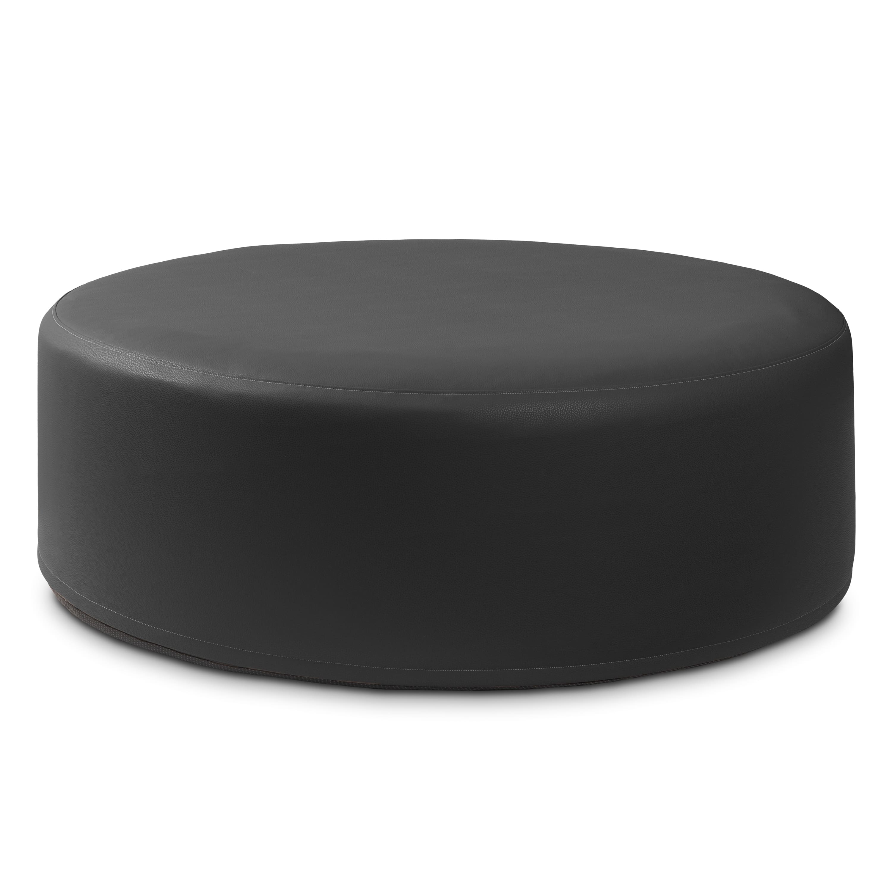 Jaxx - Candler Round Couch Oversized Giant Coffee Table Ottoman 44”, Black - Faux Leather Black