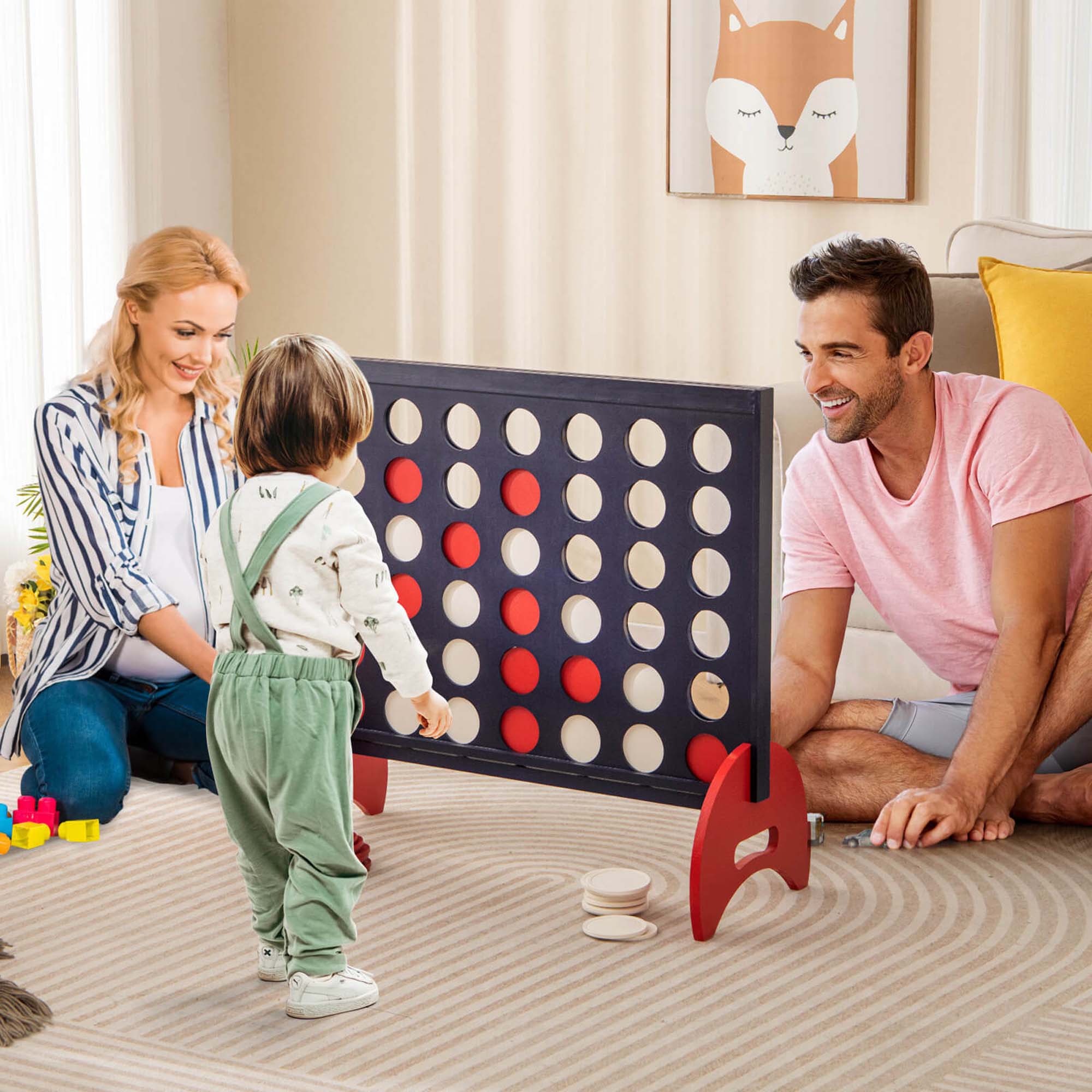 Alt View 7. Costway - Costway 4-in-a-row Game Set with 42 PCS Chips & 600D Oxford Fabric Carrying Bag Wooden - Blue.