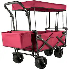 VEVOR - Extra Large Collapsible Garden Cart with Removable Canopy, Folding Wagon Utility Carts with Wheels and Rear Storage - Red