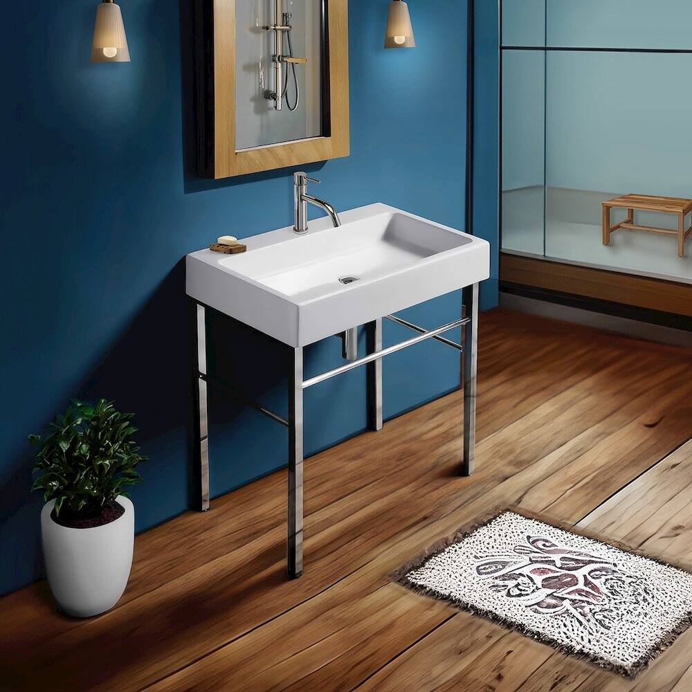 Back. Whitehaus - Britannia Large Rectangular Sink Console - White.