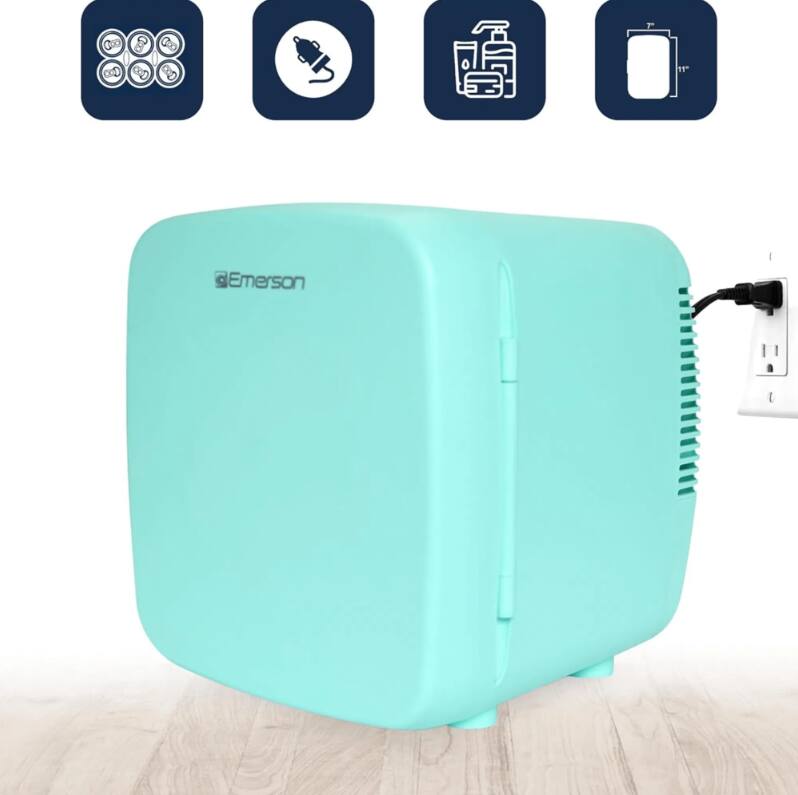 Back. Emerson - EFC-5001 Portable XL Mini Fridge Cooler for 12 Cans, 8L Capacity - Turquoise.