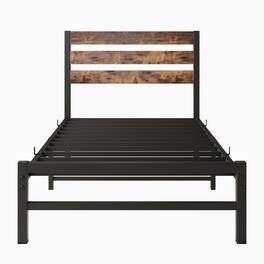 Ecooso - Twin Size Platform Bed Frame with Wood Headboard, Metal Slats Support Mattress Foundation, No Box Spring Needed - Black