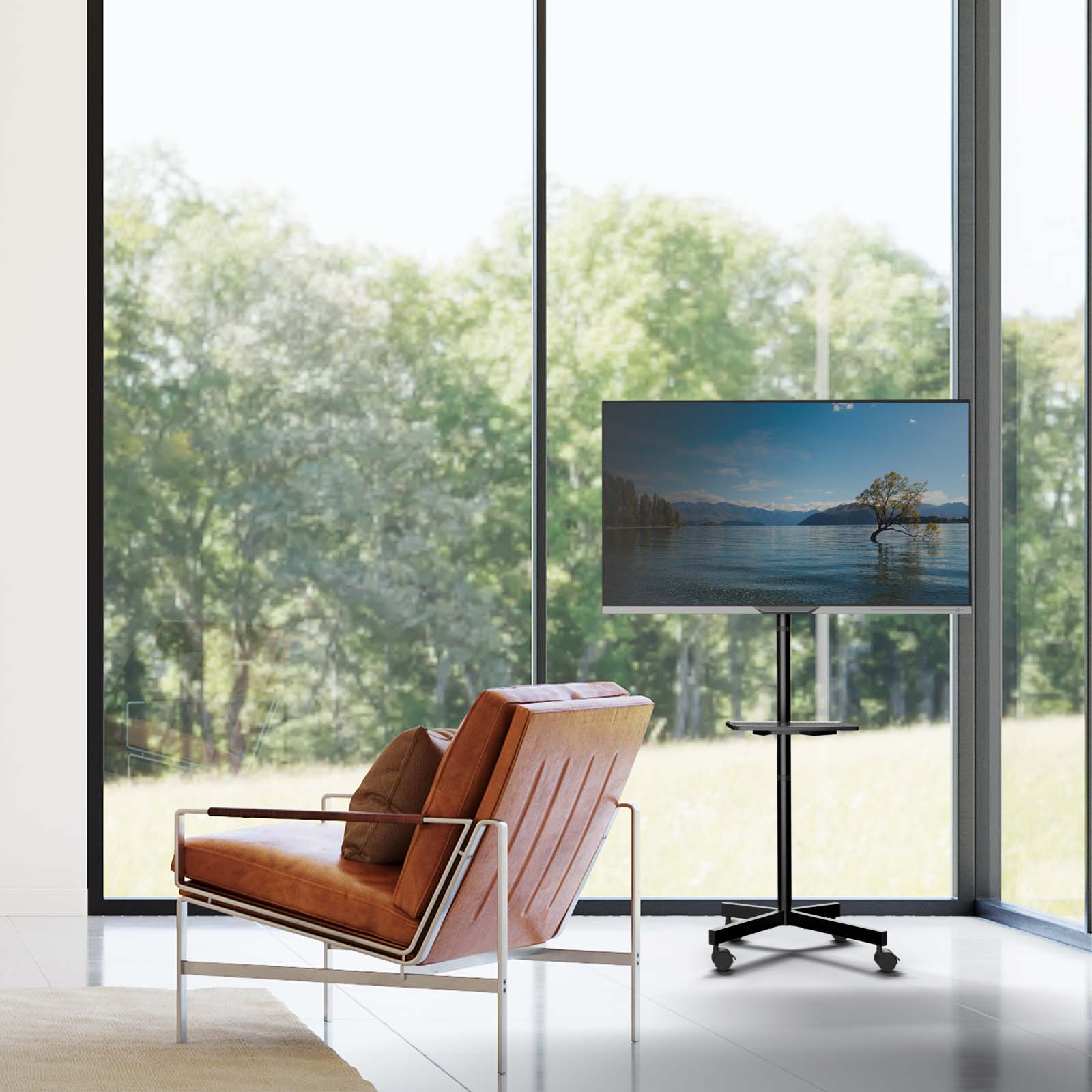 Alt View 2. Perlesmith - 32"–60" Rolling TV Cart - Black.