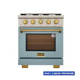 Kucht - 30 in. 4.2 cu. ft. Propane Gas Range and Convection Oven in Light Blue with gold knobs and True Simmer Burners - Light Blue