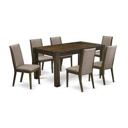 East West Furniture - CNLA7-77-16 7-Pc Kitchen Dining Room Set- 6 Parson Dining Chairs with Dark Khaki Linen Fabric Seat - Jacobean